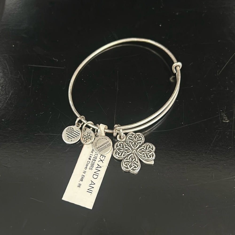 Alex and Ani four leaf clover charm bracelet in silver